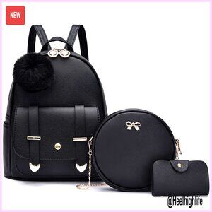 Mini Backpack Set with Shoulder Bag and Wallet, Artificial Leather, 3-Piece